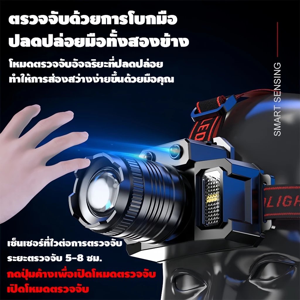 ไฟฉายคาดหัว ซูมได้ 5โหมด เซนเซอร์ 10W กันน้ำ thumbnail 4