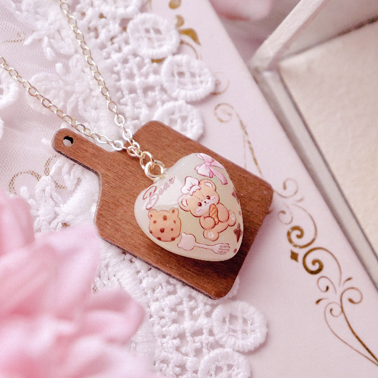 R637 สร้อยคอน้องแบร์ปังโบว์ชมพู 14K 43 - 48 cm พร้อมกล่องชมพู