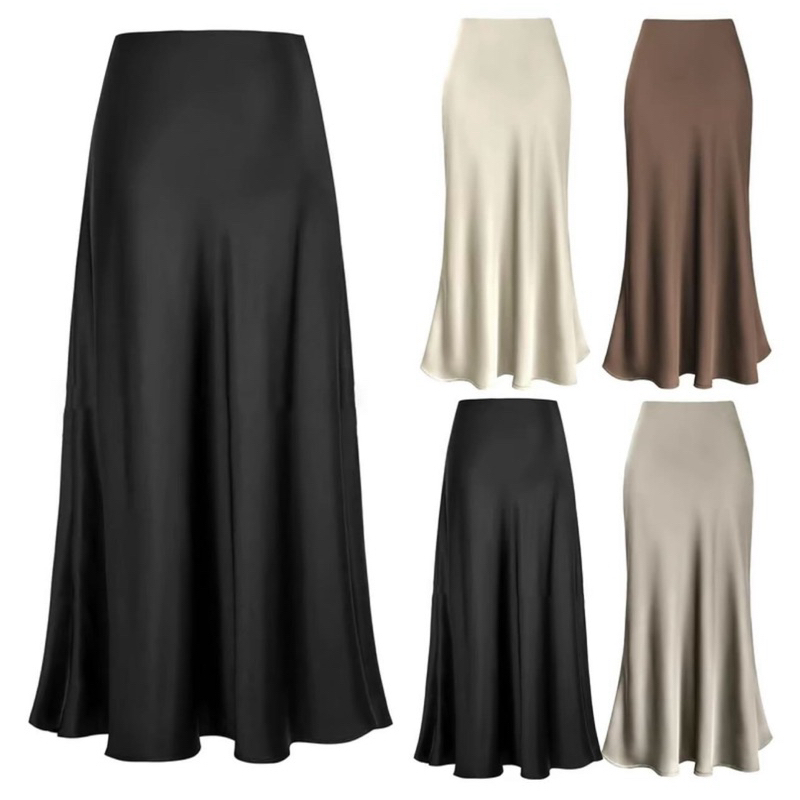 กระโปรงซาติน Satin skirt พร้อมส่ง