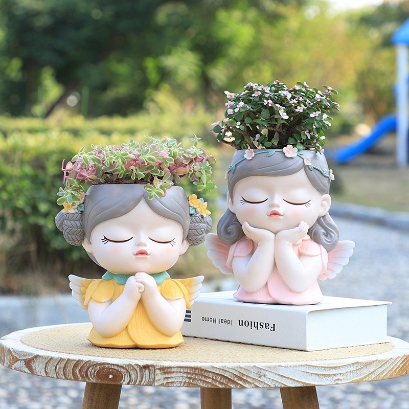 กระถางผู้หญิงดอกไม้ ที่เก็บของ งานเรซิ่น ไซส์กลาง -พร้อมส่งจากไทย