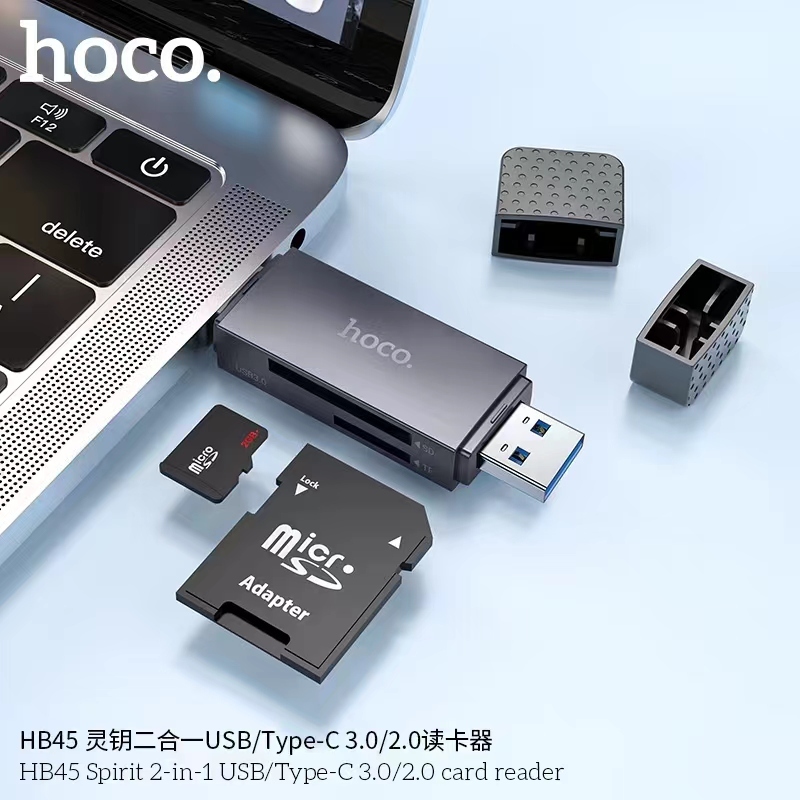 การ์ดรีดเดอร์ HOCO HB45 การ์ด SD/TF Card Reader Type-C/USB 3.0 ความเร็วสูง 5Gbps ความจุสูงสุด 2TB