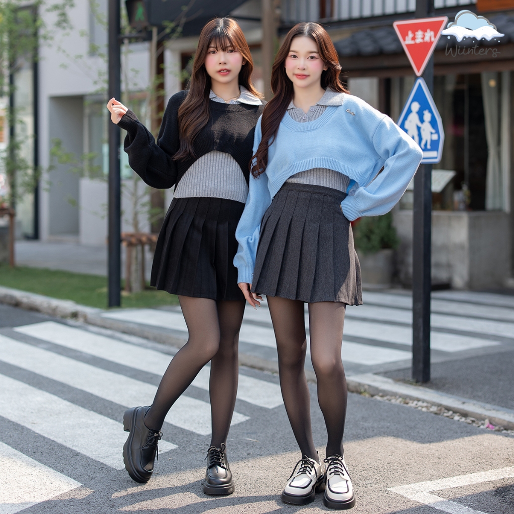 [ LB-057 l Kimberly Set 2 Pieces l Ivi Pleat Skirt ] 2 สี I เสื้อไหมพรม + เสื้อกล้ามคอปก l กระโปรง ก