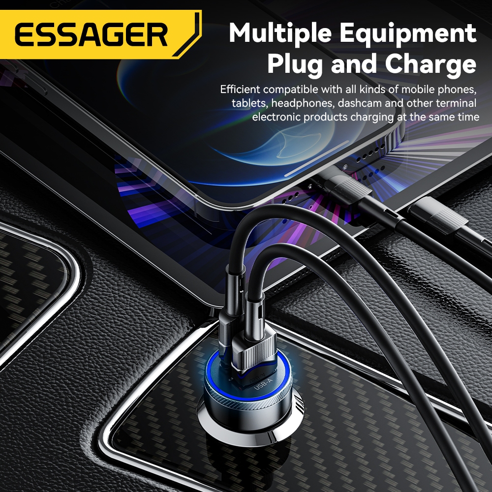 Essager เครื่องชาร์จในรถยนต์ 54W USB A Type C PD ชาร์จเร็ว ไฟหายใจ ชาร์จโทรศัพท์เร็ว - ภาพย่อย 4
