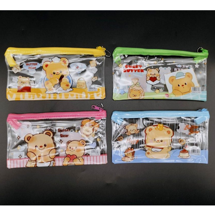 แพ็ค 12 ใบ ลายButterbear กระเป๋าA6ซิปพลาสติกใสbutterbear ใส่ดินสอ ซองใส่เครื่องเขียน กันน้ำ สีสันสดใส