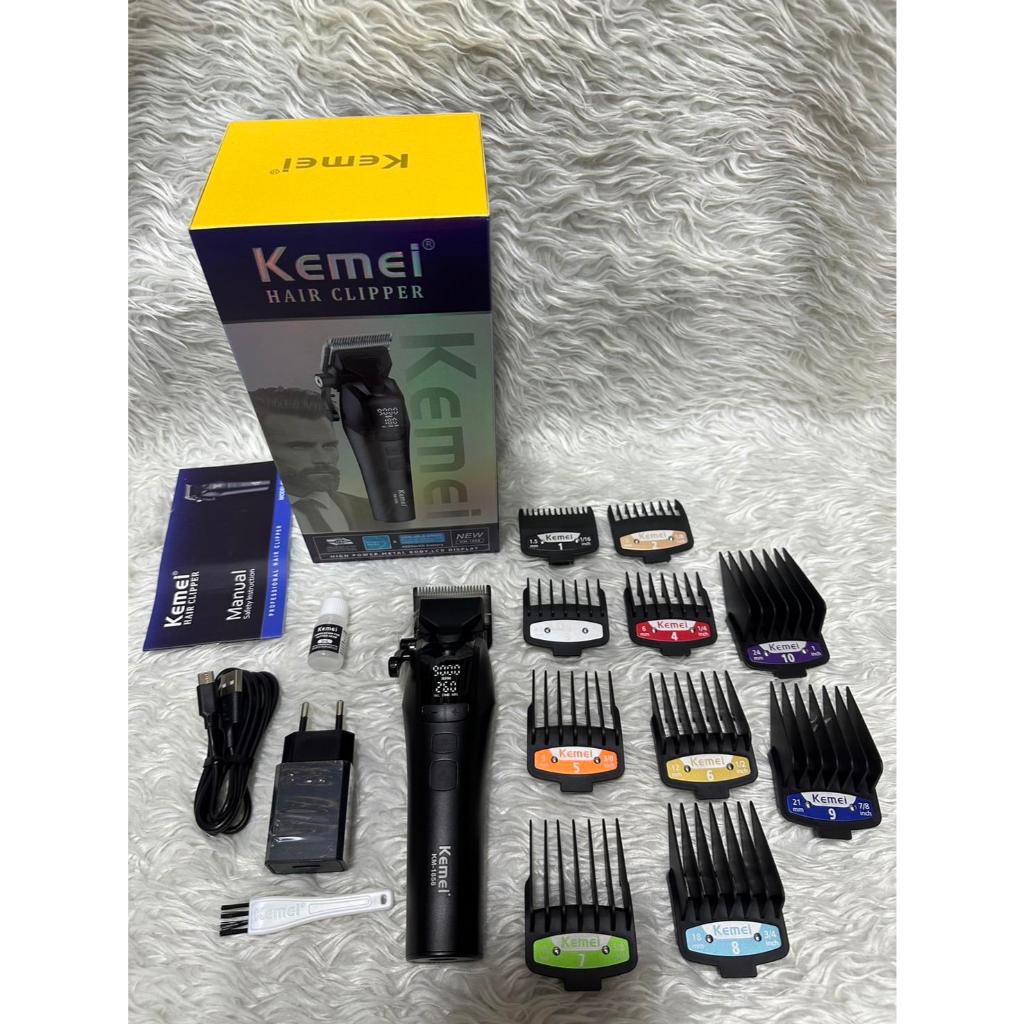 ปัตตาเลี่ยนตัดผม Kemei KM-1858 ฟันเฟดบาง ปรับแรงเบาได้ ปรับได้สูงสุด 9000 รอบ เเละมีจอบอกเวลาการทำงา