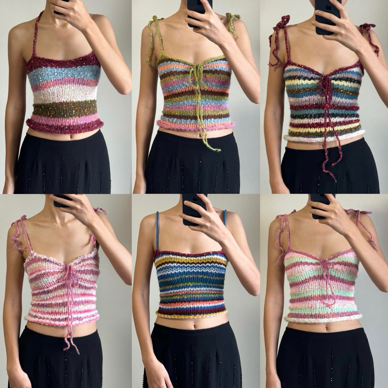 ⋆ Ruffle knitted tube top ° ⋆࿔*:･เสื้อสายเดี่ยวไหมพรม