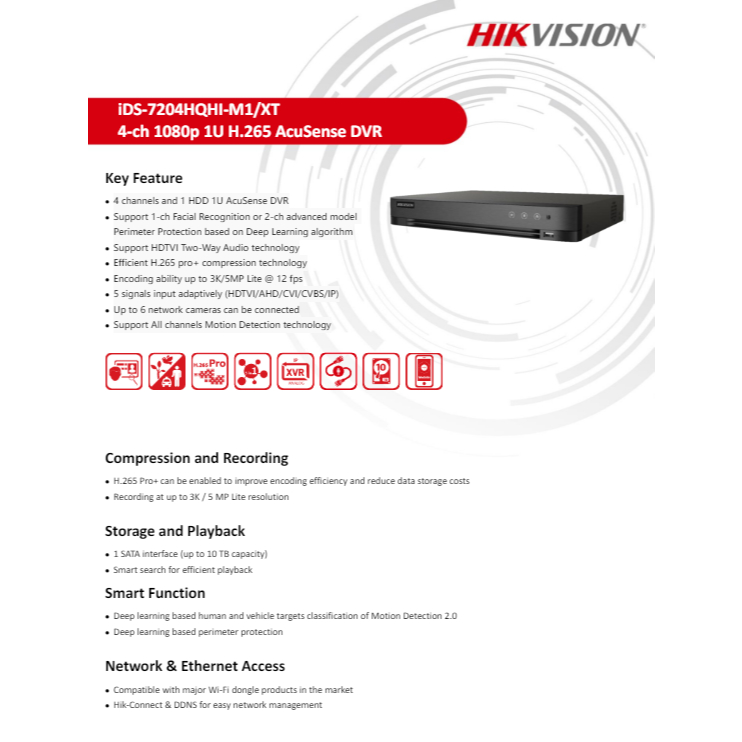 HIKVISION DVR แบบรวมรุ่น XT iDS-7204HQHI-M1/XT,iDS-7208HQHI-M1/XT,iDS-7216HQHI-M1/XT,iDS-7216HQHI-M2/XT