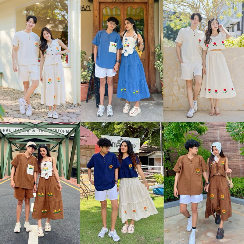 พร้อมส่ง✨ชุดคู่ ผ้าฝ้ายงานปักมือ ใส่เที่ยวทะเล คาเฟ่ มินิมอลเกาหลี