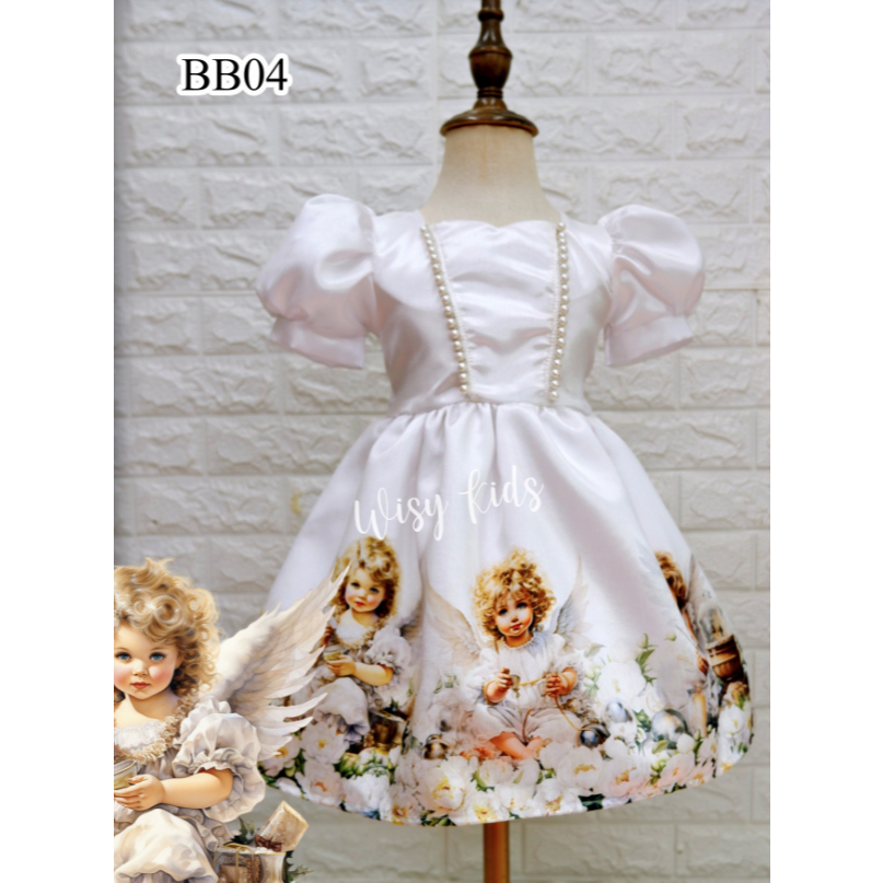 BB04 พร้อมส่ง เดรสนางฟ้า สีขาว