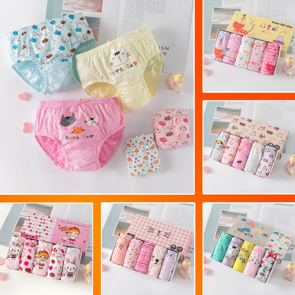 กางเกงในเด็กผ้าฝ้ายแท้คลาส A แพ็ค 5 ตัวลายการ์ตูนน้อยน่ารักกางเกงใน เด็ก หญิง