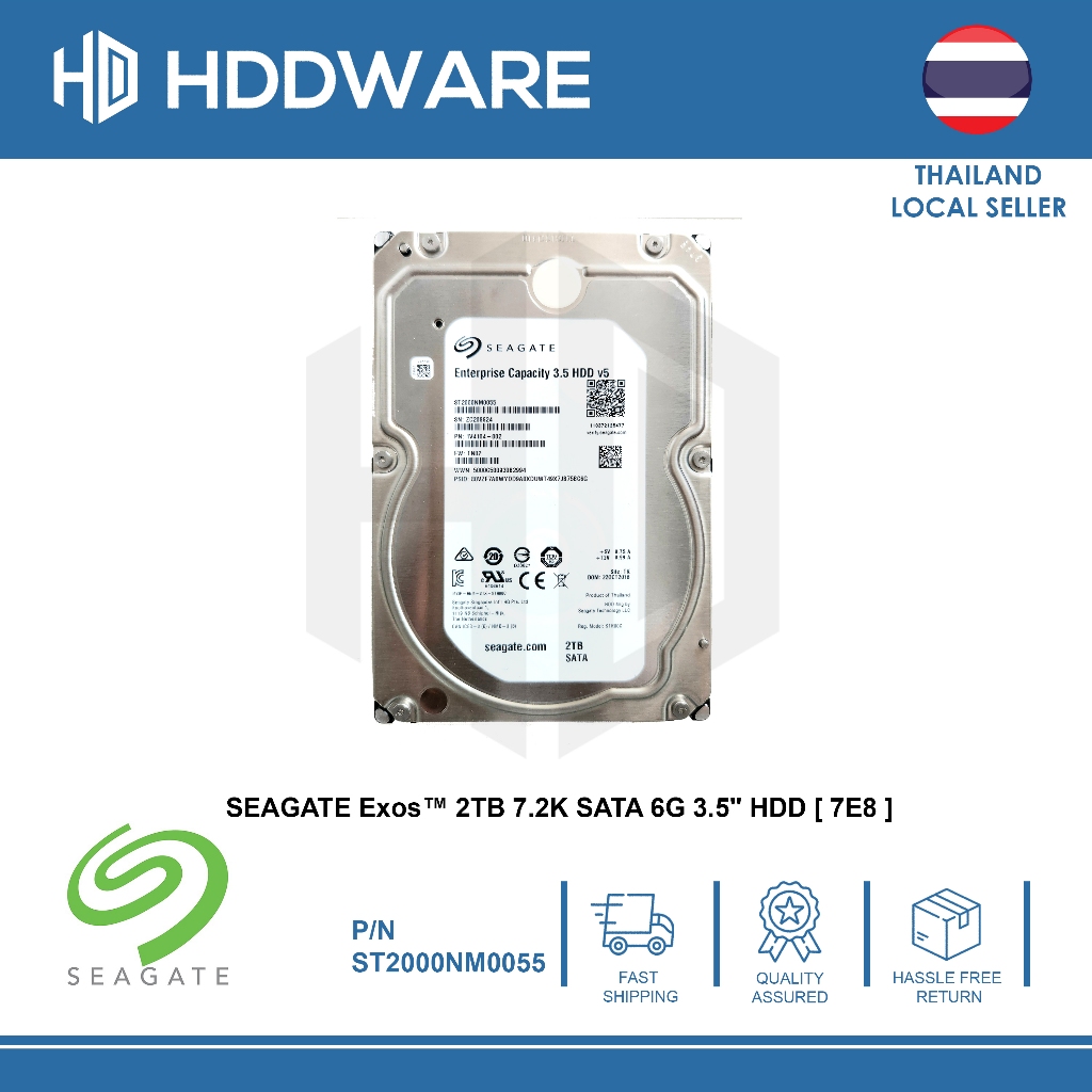SEAGATE Exos 2TB 7.2K SATA 6G 3.5" HDD [ 7E8 ] // ST2000NM0055 // 1V4104-004