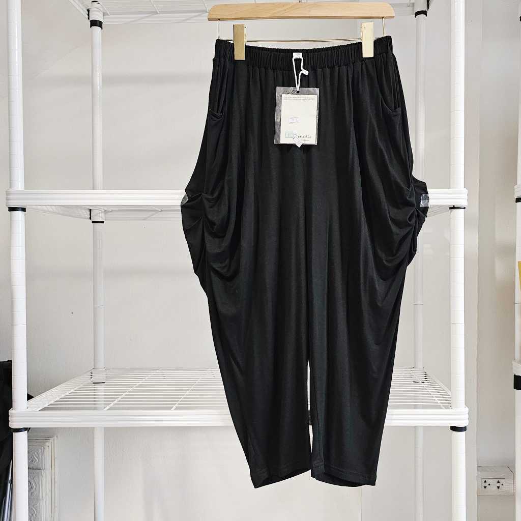 กางเกงผ้าฝ้ายผ้าลื่นทรงจีบข้าง(A1524)