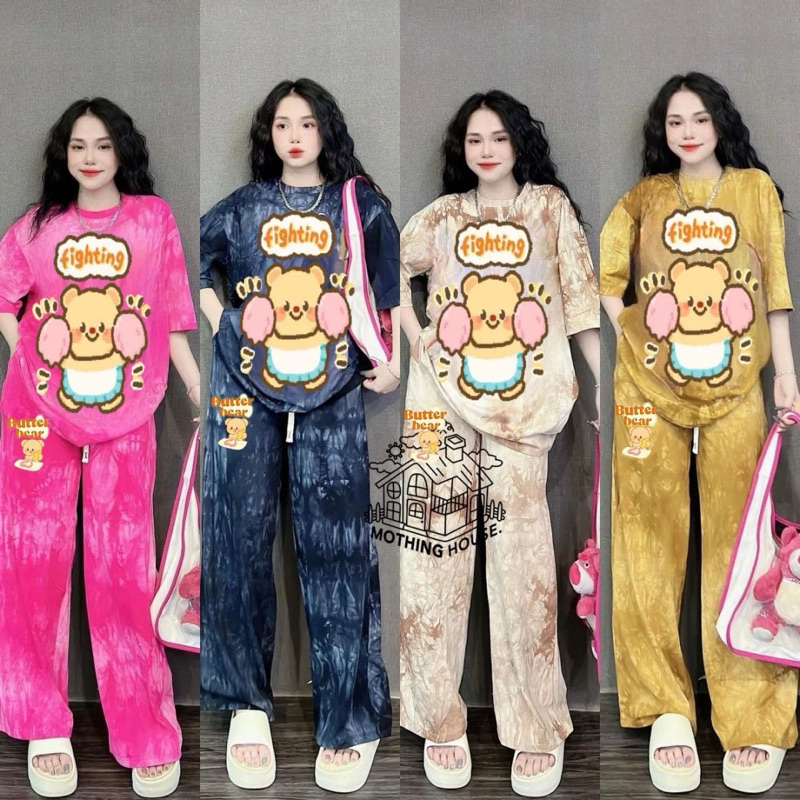 ชุดเซตลายมัดย้อมหมีเนย ใส่สบาย(ได้2ชิ้น)