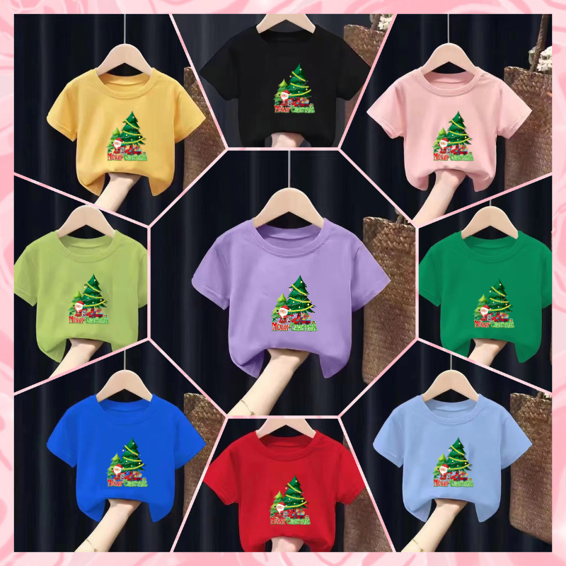 Hot2024 เสื้อยืดเด็กพิมพ์ลายการ์ตูน วันคริสมาส Merry Christmas ผ้าฝ้าย Pattern 573