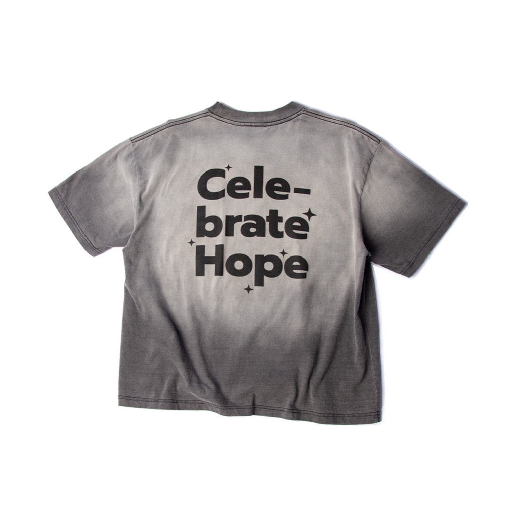 Flaxship Boxy fit sun faded Celebrate Hope black color เสื้อยืดบ๊อกซี่ฟิต ลายCelebrate Hope