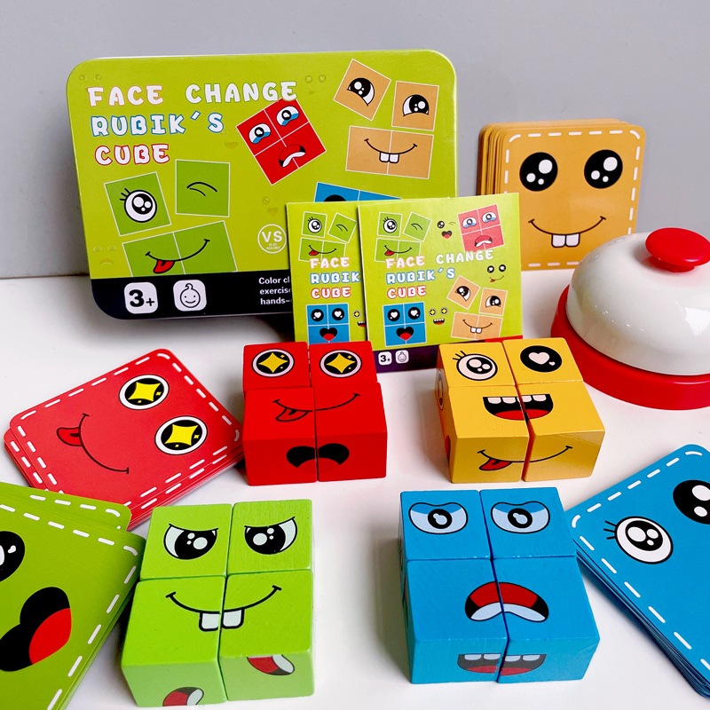 ส่งเร็ว มีกระดิ่ง บล็อคต่อไม้เปลี่ยนอารมณ์ Face Change Rubio Cube
