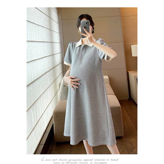 ชุดคลุมท้องแฟชั่นคอปกผ้านิ่มยืด ใส่ทำงานใส่เที่ยวได้ พร้อมส่ง