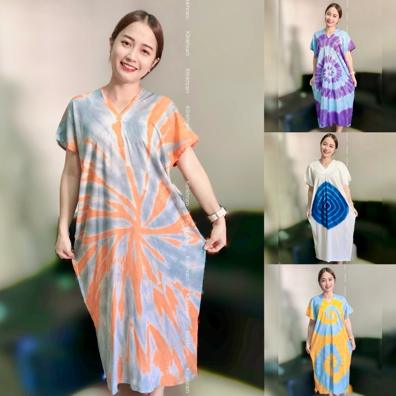 เดรสยาวมัดย้อม สาวอวบใส่ได้ ผ้าแมมเบิตเนื้อเย็นใส่สบาย