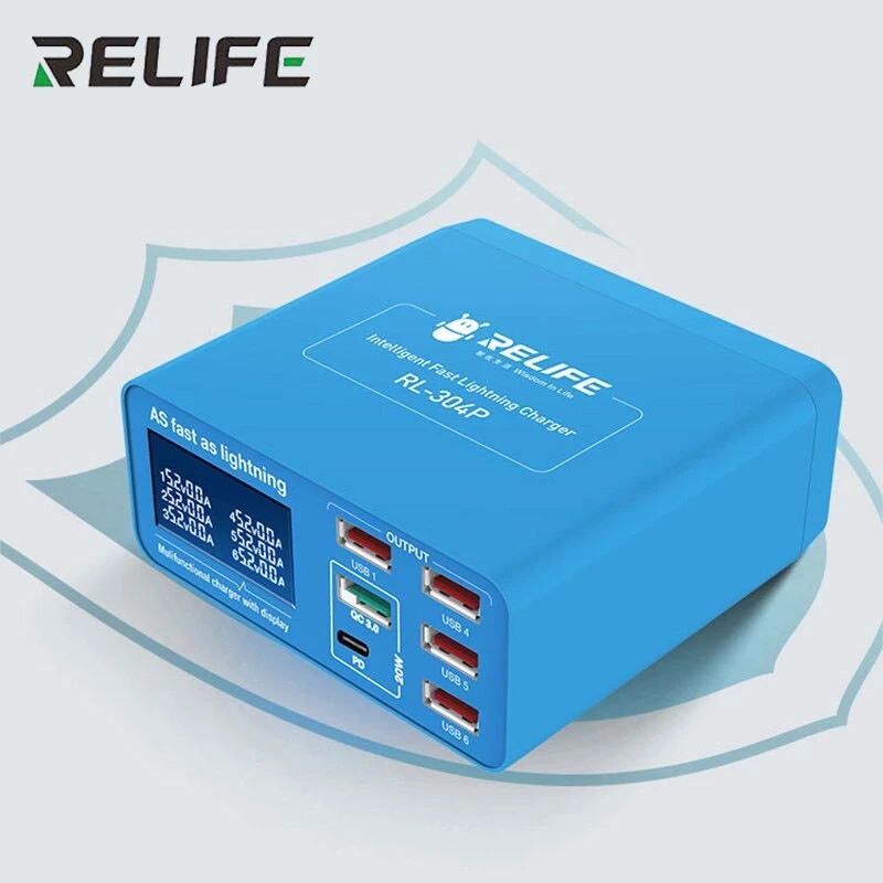 เทสชาร์จ USB Charger RELIFE RL-304P USB Smat PD Quick แท่นชาร์จ 6 พอร์ต