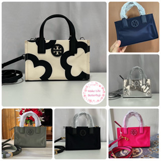 พร้อมส่ง แท้จากusa Tory Burch 146437 Ella Nylon Mini Tote Bag สีดำ/เขียว/กรม/ชมพู/เงิน/ลายดอก