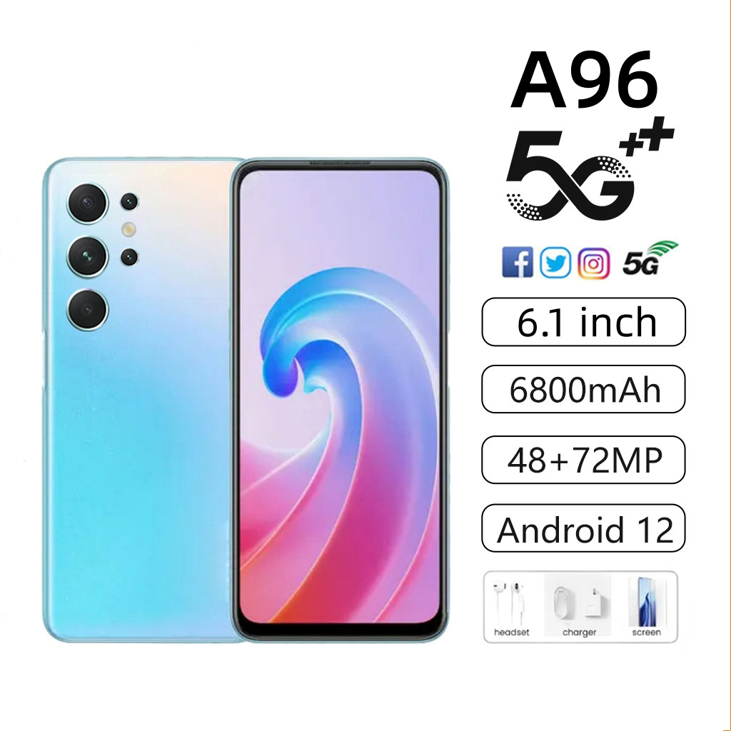 A96 โทรศัพท์มือถือเต็มหน้าจอ 6.1 นิ้ว 4GB + 256GB Clearanceสมาร์ทโฟน 4G 5GเกมAndroidเดิม 2023 ล่าสุด