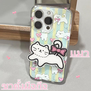 🎈NEW🎈เคสไอโฟน 14 Pro Max 13 12 11 เคส for iPhone 11 ขาตั้งมือถือ น่ารัก แมว หูกระต่าย พกง่ายๆ การป้องกันการตก Case