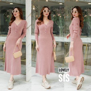 🌈🌿🌸🌺🌼💖🤎🧡🇰🇷Knit V ZZ Patch Slit Long Sleeve Maxi Dress