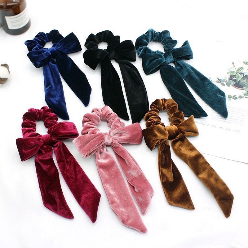 พร้อมส่ง  N-24 NEWยางมัดผม+โบว์ผูกผมกำมะหยี่ ยางรัดผมผ้ากํามะหยี่ โบว์ผูกผมกำมะหยี่ โบว์แฟชั่นสไตล์เกาหลีสําหรับผู้หญิง