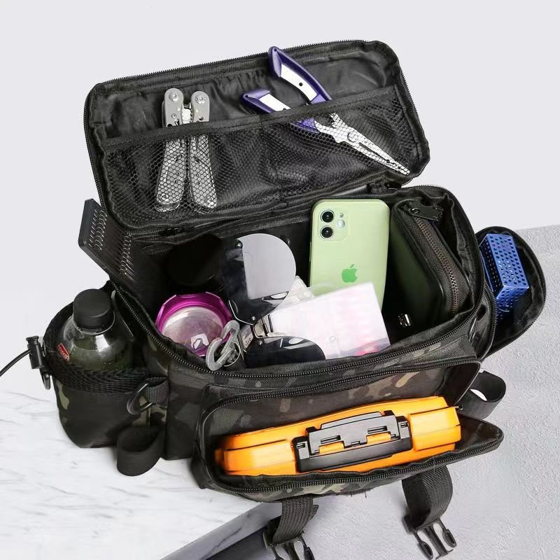 Fishing Bag กระเป๋าตกปลาขนาดใหญ่อเนกประสงค์อุปกรณ์ตกปลากระเป๋าสะพายเป้สะพายหลังสำหรับล่อลวงคันเบ็ด, คลิป, คันเบ็ด
