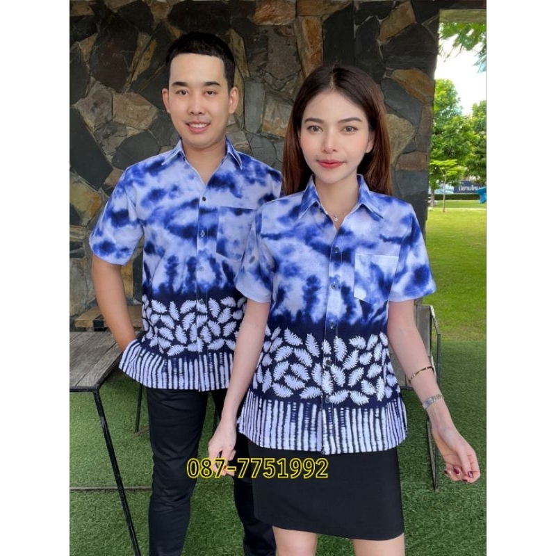 เสื้อผ้าไทยลายมัดย้อมกรมพื้นขาว(อัดผ้ากาว)