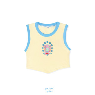 DADDY | Fairy Ring Top เสื้อกล้ามครอปท็อป สกรีนผสมกากเพชร สีเหลืองกุ๊นแต่งสีฟ้า