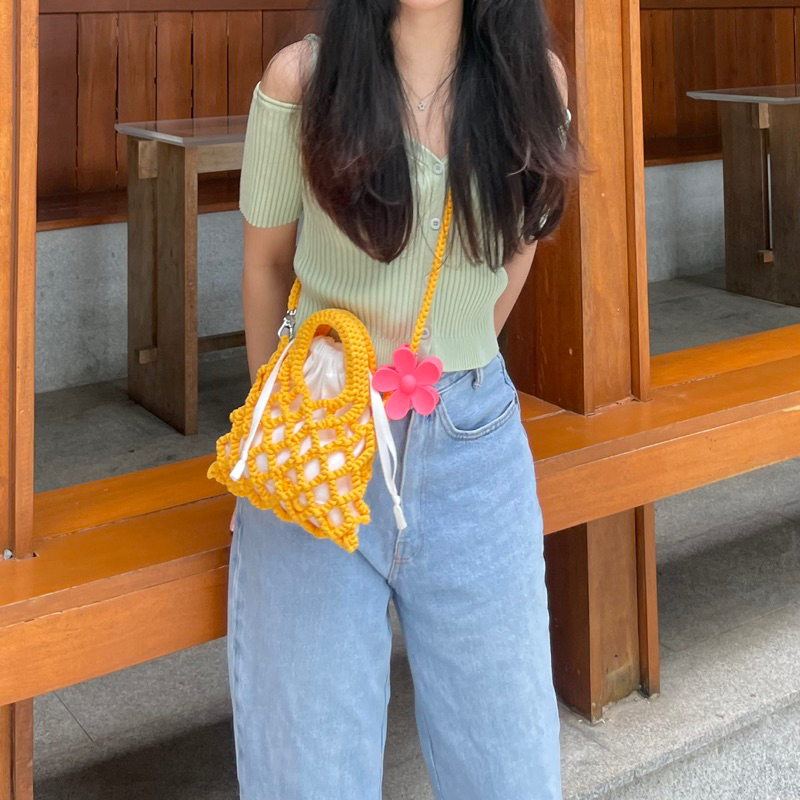 Summer bag [แถมดอกไม้ถักทุกออเดอร์!] กระเป๋าถักสไตล์เกาหลี