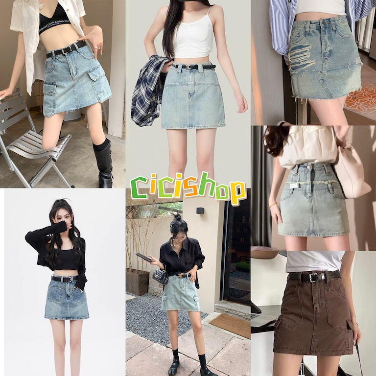 Cicishop SALE กระโปรงยีนส์สั้นเอวสูงสไตล์ y2k(E6128/E6151-5/E6099/E6139/E6151/E6167/E6121/E6157)