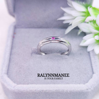 A6443 แหวนชายพลอยพิงค์แซฟไฟร์แท้ ( Pink sapphire ) ตัวเรือนเงินแท้ 925 ชุบทองคำขาว แหวนไซส์ 48 แก้ไซส์ฟรี