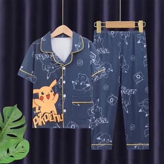 ชุดนอนเด็ก ชุดเซ็ตเสื้อเชิ้ตแขนสั้นกางเกงขายาว ขนาด110-160 พร้อมส่งจ้