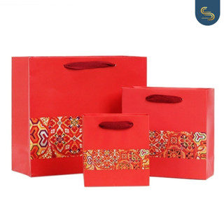 Ethnic red gift ถุงกระดาษพรีเมี่ยมวันตรุษจีนสีแดง ถุงกระดาษวันตรุษจีน ถุงตรุษจีน