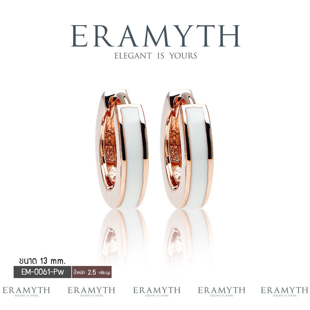 Eramyth Jewelry ต่างหูห่วง เงินแท้ 92.5 ลงสี White Enamel ชุบสีโรสโกลด์ ขนาดวงนอก 13mm PH-0009-Pw-13