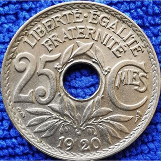 เหรียญ​ฝรั่งเศส​อายุ​100​กว่า​ปี​ France, 25 Centimes, ใช้แล้ว, #​2757T