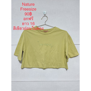 เสื้อครอป แขนสั้น สีเขียวอ่อนใบตอง NATURE FREESIZE