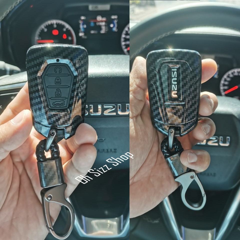 เคสรีโมทรถ MAZDA Folding Key กุญแจพับข้าง  ลายเคฟล่า (ABS Key Cover Black Silicone Push button Guard) ; Mazda Key Sets 2