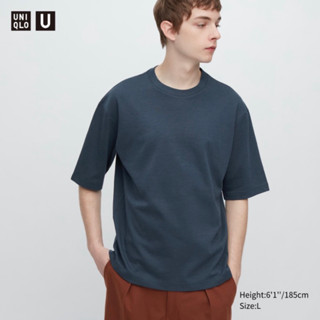 Uniqlo เสื้อยืด U AIRISM คอตตอน คอกลม แขน 1/2 ทรงหลวม ลายทาง