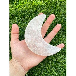 Etched Selenite Moon Carving | Satin Spar | Selenite Carving | Moon Carving | Gems and Minerals