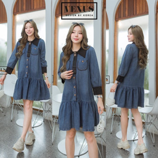 🌈🌿🌸🌼🌺💙🇰🇷 Jeans Rim Collar Long Sleeve Dress