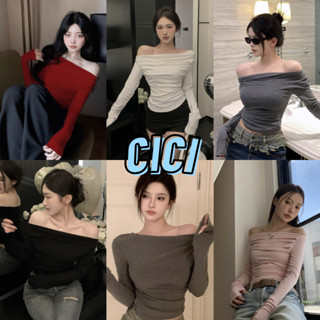 Cici(NO.J778)เสื้อแขนยาวปาดไหล่ผ้าเรยอน ใส่สบายเหมาะกับวันสบายๆหรือไปเที่ยวก็ปัง