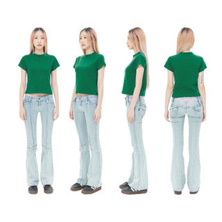 * NEW * BTN16 EMERALD สีเขียวเข้ม Baby Tee Cotton100% USA NO. 40 รุ่นยืดหยุ่นสูง