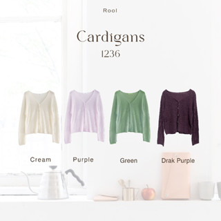 Rool - Cardigans 1236 เสื้อคลุมไหมพรม เสื้อคาร์ดิแกนคอวี แขนยาว ดีไซน์กระดุมหน้า เนื้อผ้าบางเบาสบาย เสื้อไหมพรมผู้หญิง