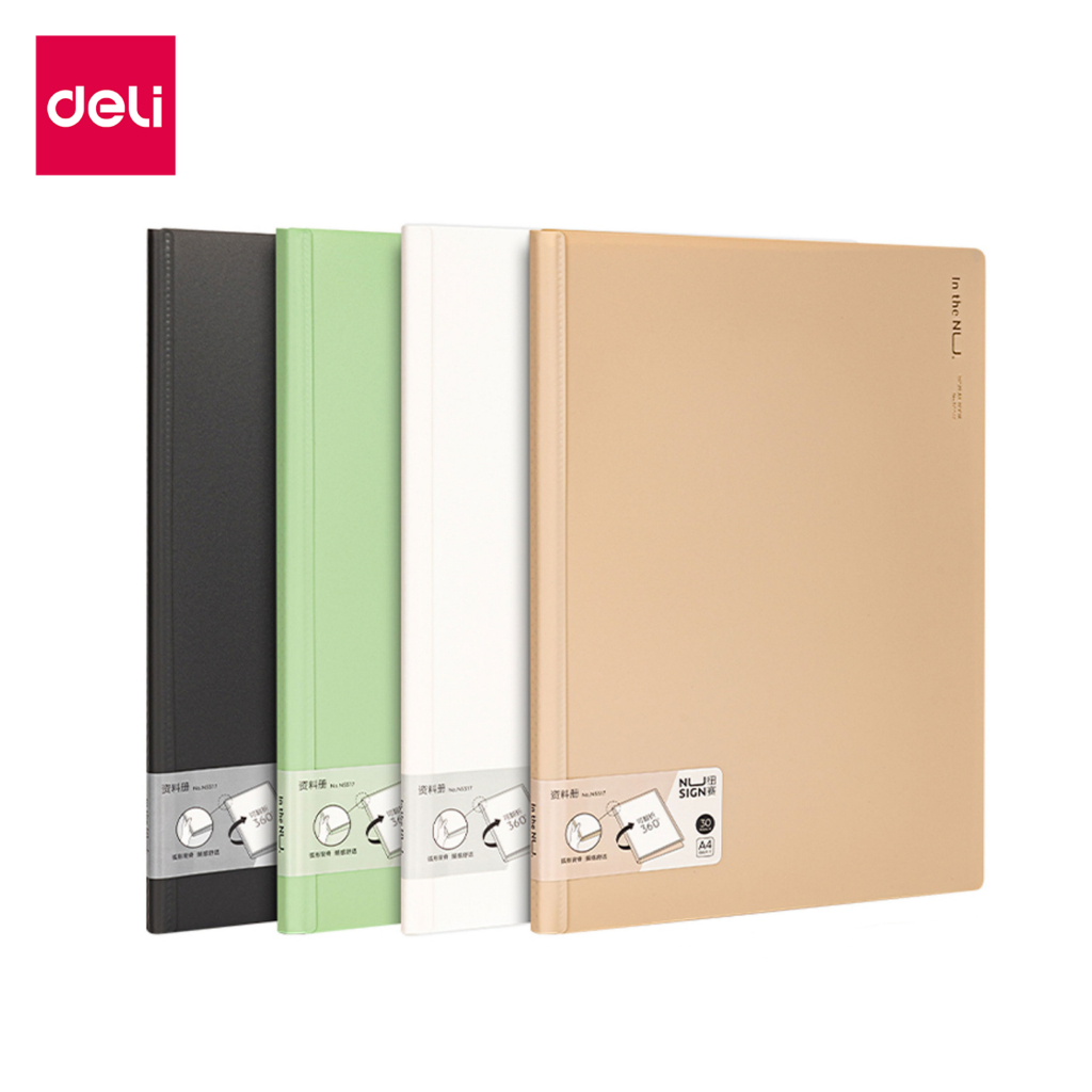 Deli ซองโชว์เอกสารพลาสติกใส แฟ้มโชว์ผลงาน แฟ้มสอดเอกสาร A4 30 ช่อง สันแบบโค้ง อุปกรณ์สำนักงาน Displa