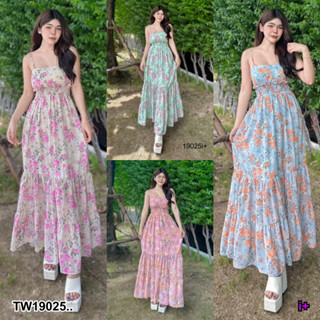 19025 เดรสยาว สายเดี่ยว ปรับสายได้ Long dress, single strap, adjustable strap.