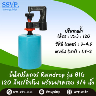 มินิสปริงเกอร์ รุ่น BIG พร้อมฝาครอบพีวีซี ขนาด 3/4" ปริมาณน้ำ 120 ลิตร/ชั่วโมง รหัสสินค้า BIG-120-CO75 บรรจุ 10 ตัว