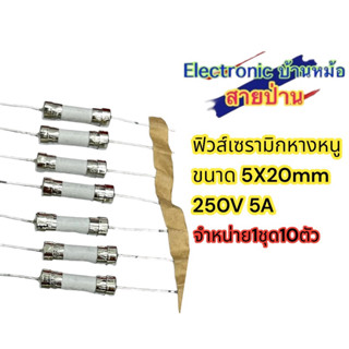 (1ชุด10)ตัวฟิวส์เซรามิกหางหนู ขนาด 5X20mm 250V 5A รหัสสินค้า